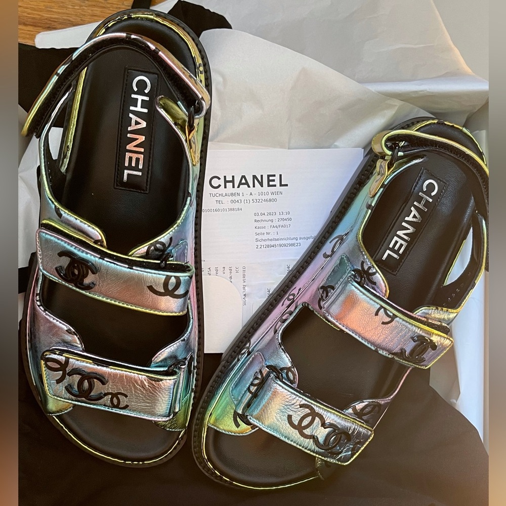Chanel metallic dad sandal